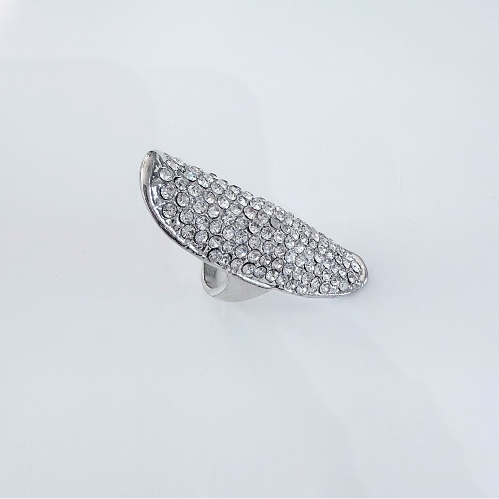 Vintage Elegant Silver Pave Rhinestone Statement Ring